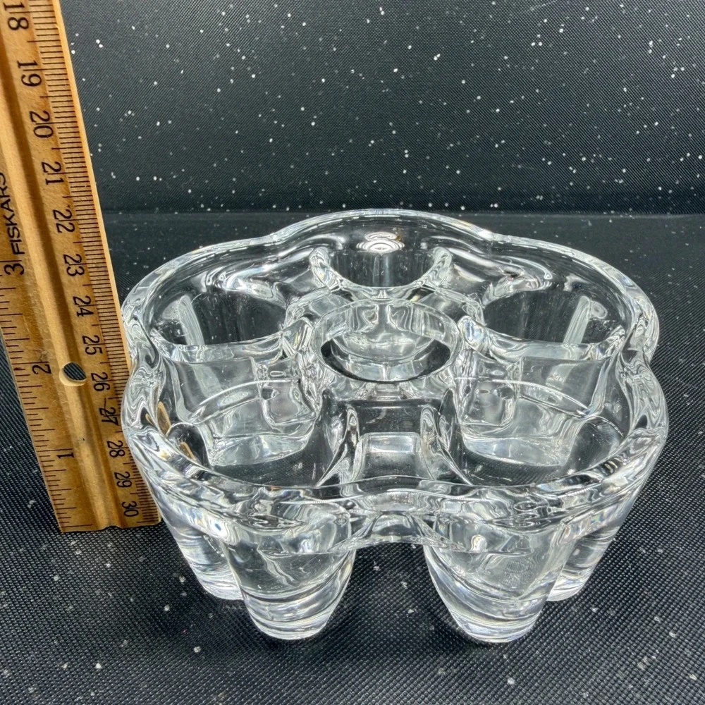 Vintage Clear Glass Heart Flower Votive Candle Holder 5 Well Trinket Dish 5in